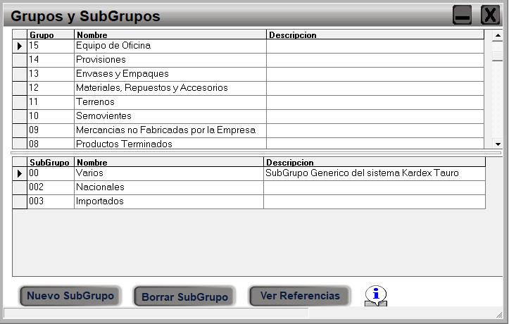 Software de Inventarios - Grupos y Subgrupos