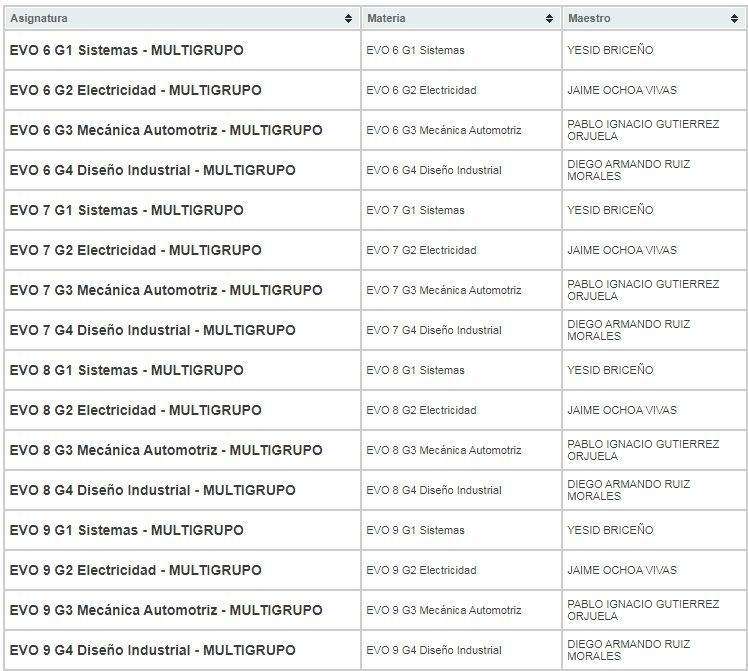 Grupos Educación Vocacional Optativa grados 6, 7, 8, 9